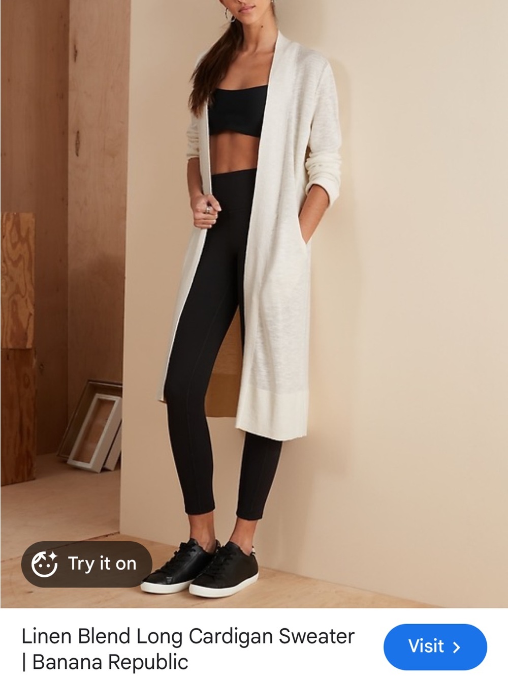 Banana Republic bright white  Long Linen-Blend Cardigan